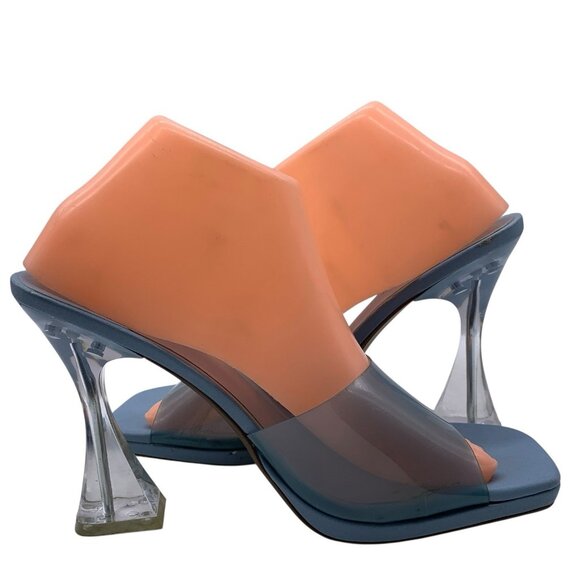 Steve Madden Lipa Square Open Toe Slip-On Spool Heels Mules Sandals Sz 10 Blue - Picture 3 of 15